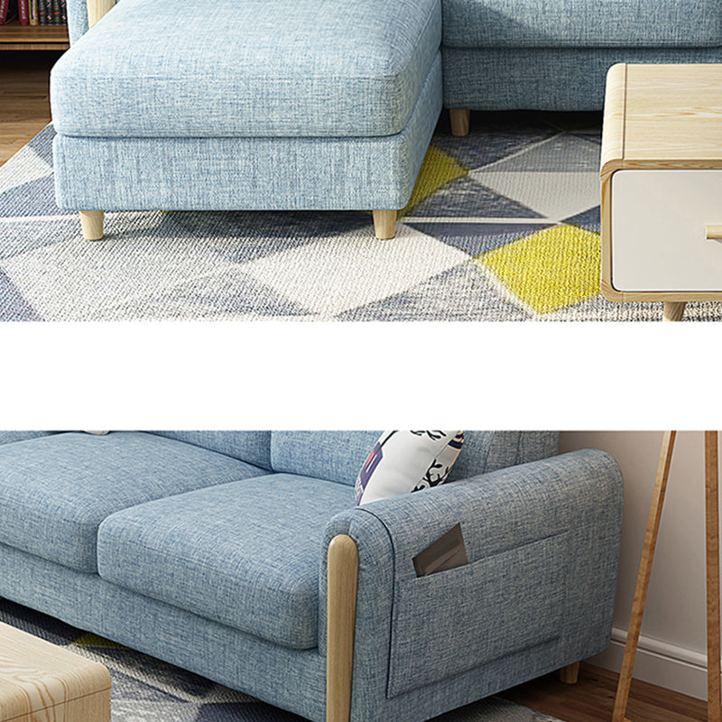 Modern 35.43 " H Blue Cotton Blend Square Arm Sofa & Chaise with Storage