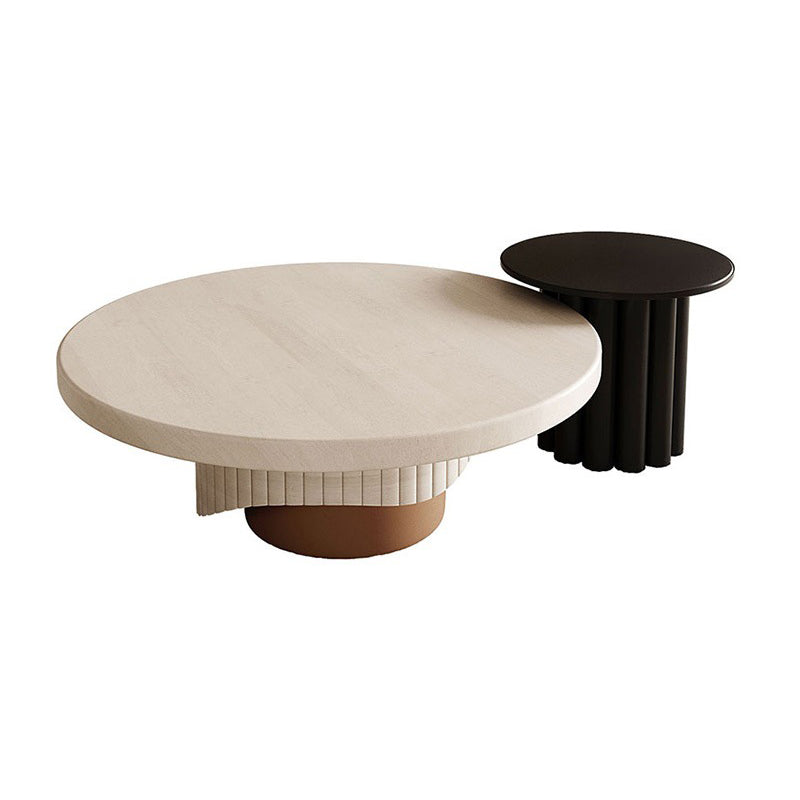 Contemporary Coffee Table Pedestal Solid Wood Round Cocktail Table
