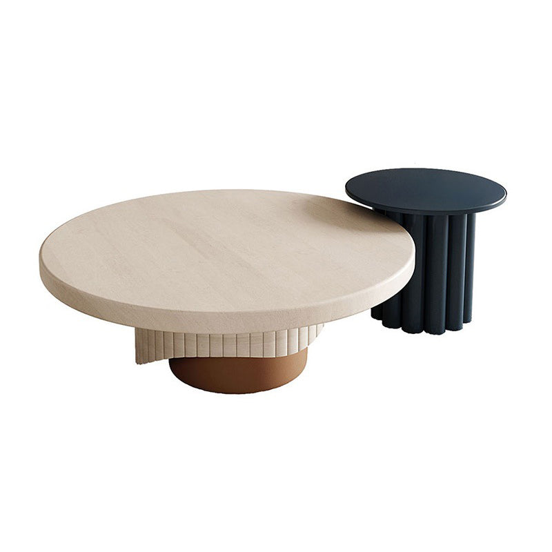 Contemporary Coffee Table Pedestal Solid Wood Round Cocktail Table