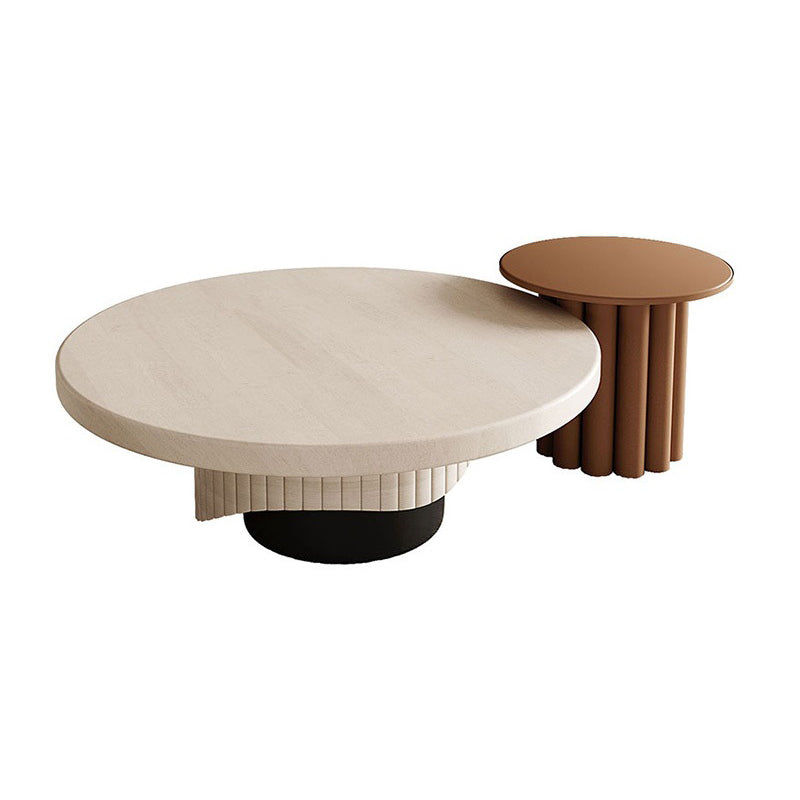 Contemporary Coffee Table Pedestal Solid Wood Round Cocktail Table