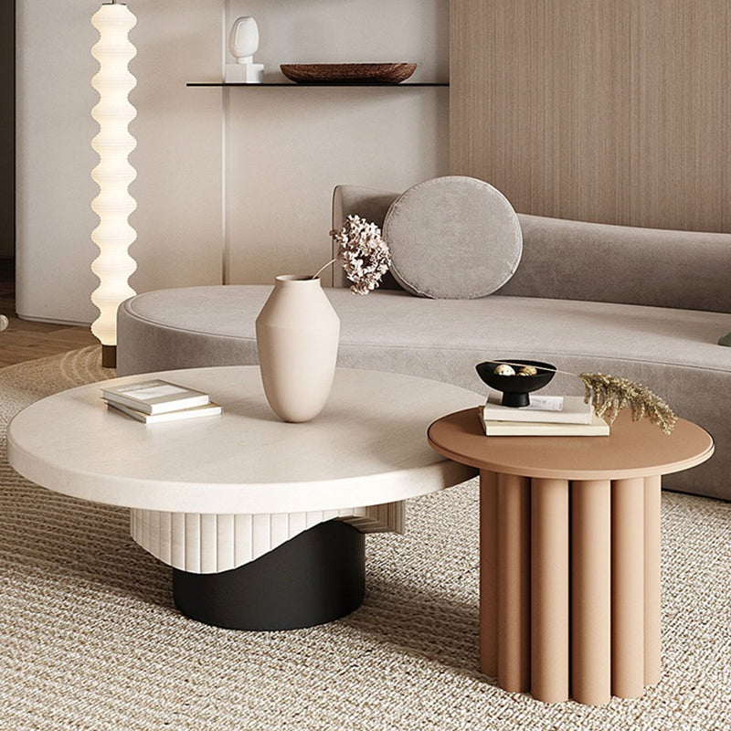 Contemporary Coffee Table Pedestal Solid Wood Round Cocktail Table