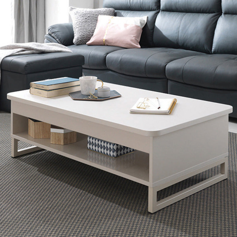 Floating Top Coffee Table with Shelf and 4 Legs Wooden Coffee Tabl
