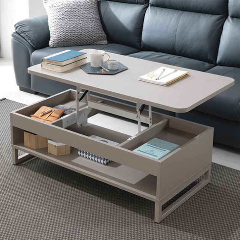 Floating Top Coffee Table with Shelf and 4 Legs Wooden Coffee Tabl