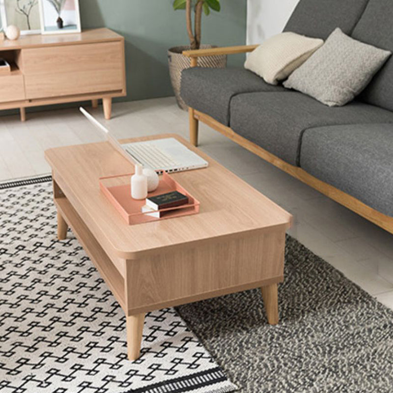 Floating Top Coffee Table with Shelf and 4 Legs Wooden Coffee Tabl