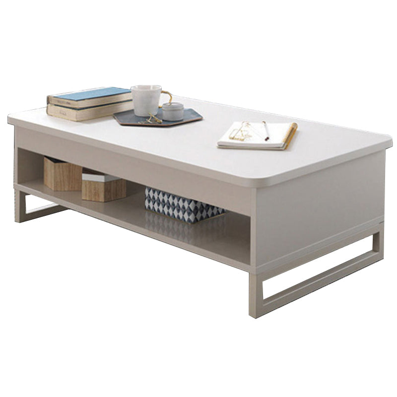Floating Top Coffee Table with Shelf and 4 Legs Wooden Coffee Tabl