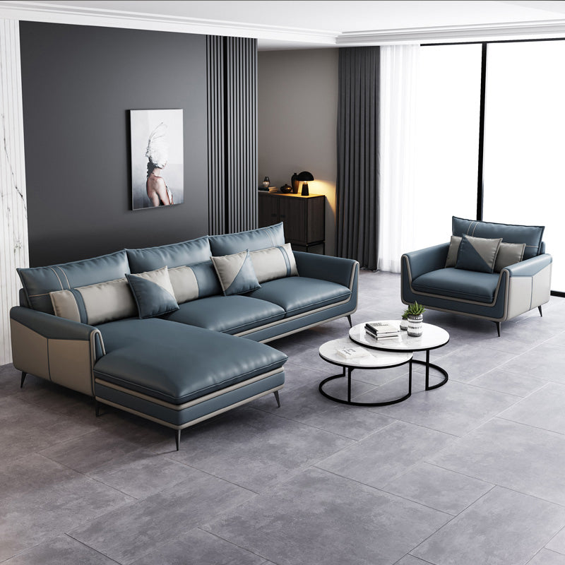 Scandinavian 35.43 " H Faux Leather Flared Arm Sofa & Chaise F