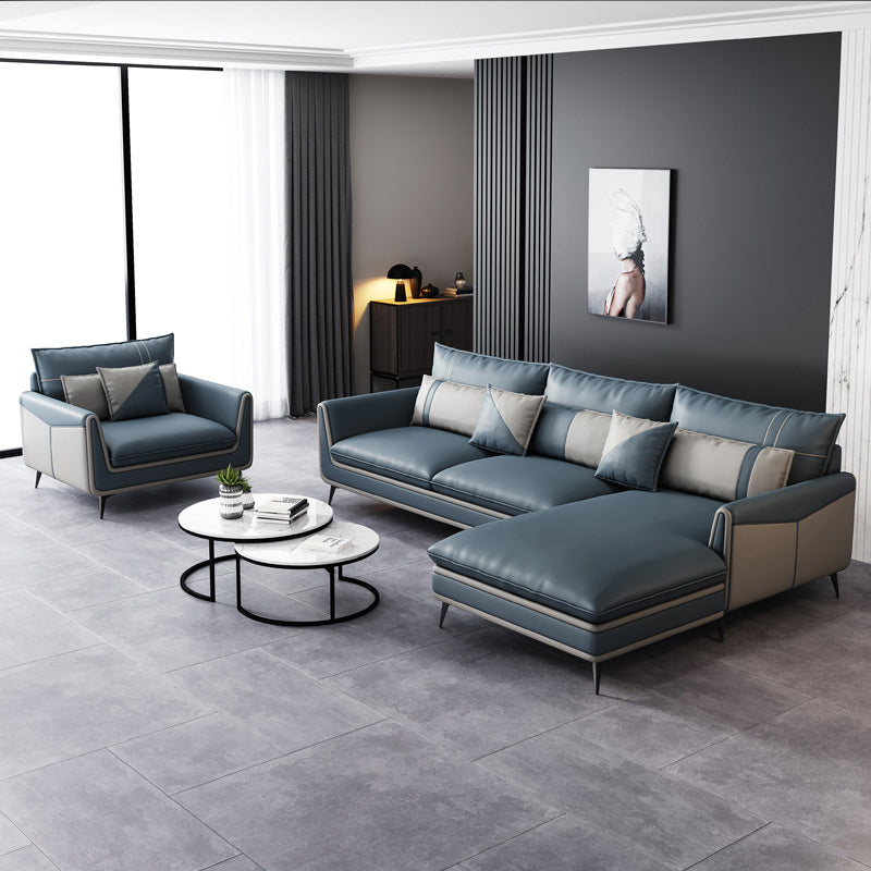 Scandinavian 35.43 " H Faux Leather Flared Arm Sofa & Chaise F