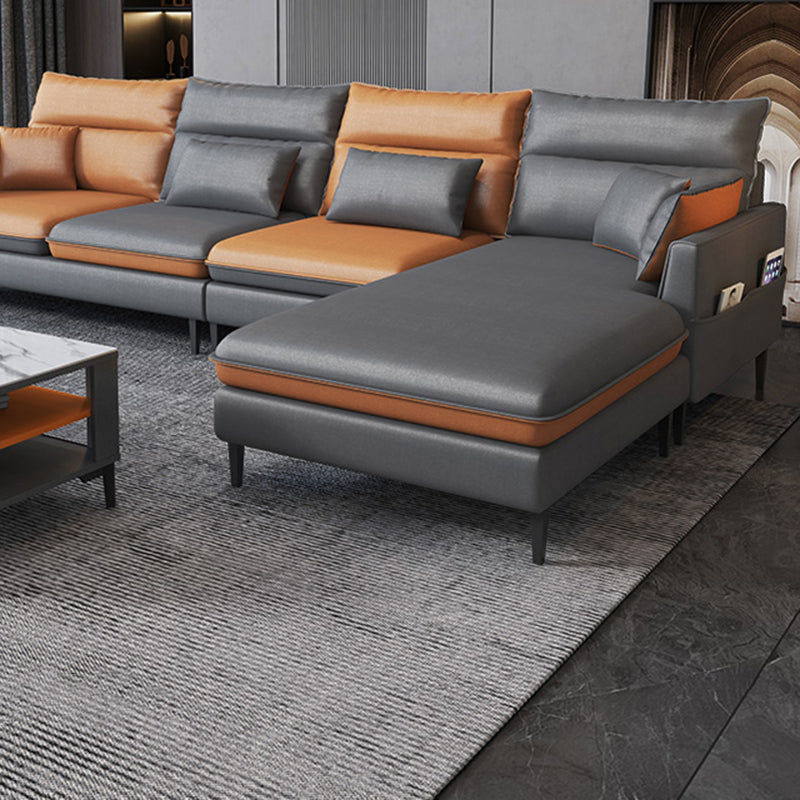 Contemporary 35.43 " H Faux Leather Flared Arm Sofa & Chaise