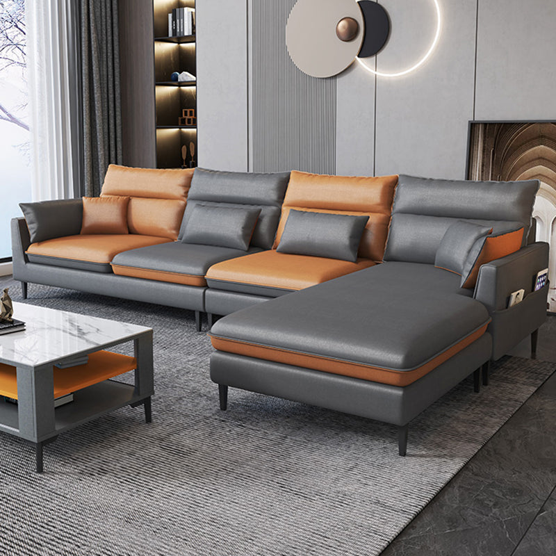 Contemporary 35.43 " H Faux Leather Flared Arm Sofa & Chaise