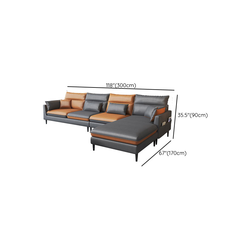 Contemporary 35.43 " H Faux Leather Flared Arm Sofa & Chaise