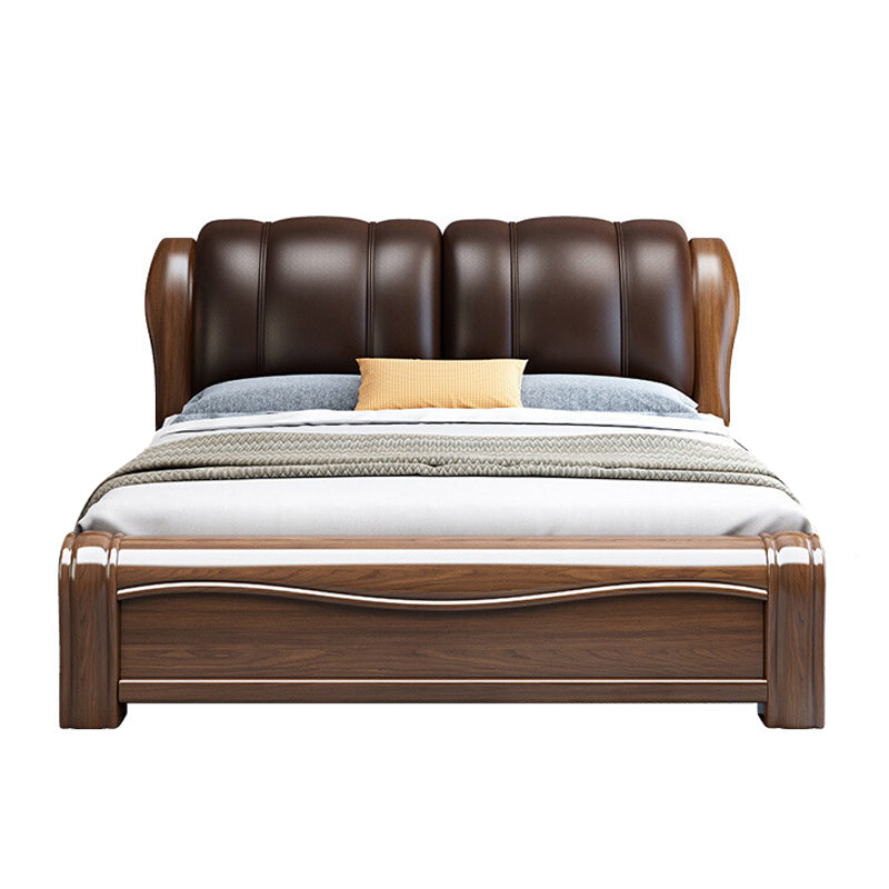 84.65 inch Wide Traditional Bed Frame Walnut Bed with Upholstered Headboard