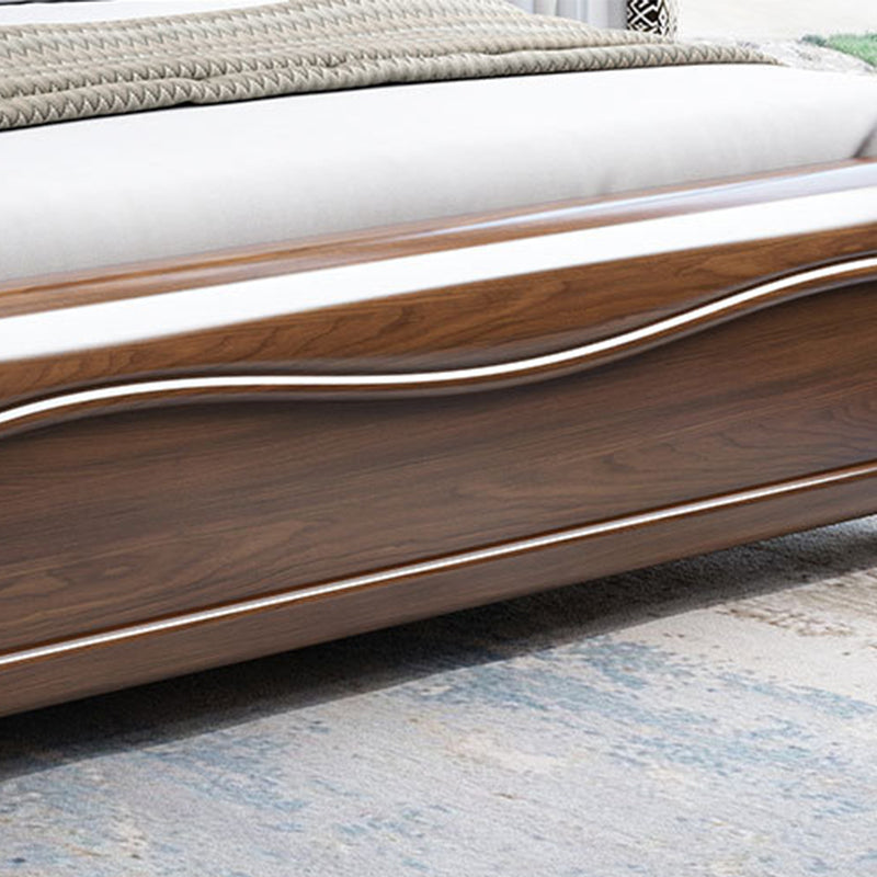 84.65 inch Wide Traditional Bed Frame Walnut Bed with Upholstered Headboard