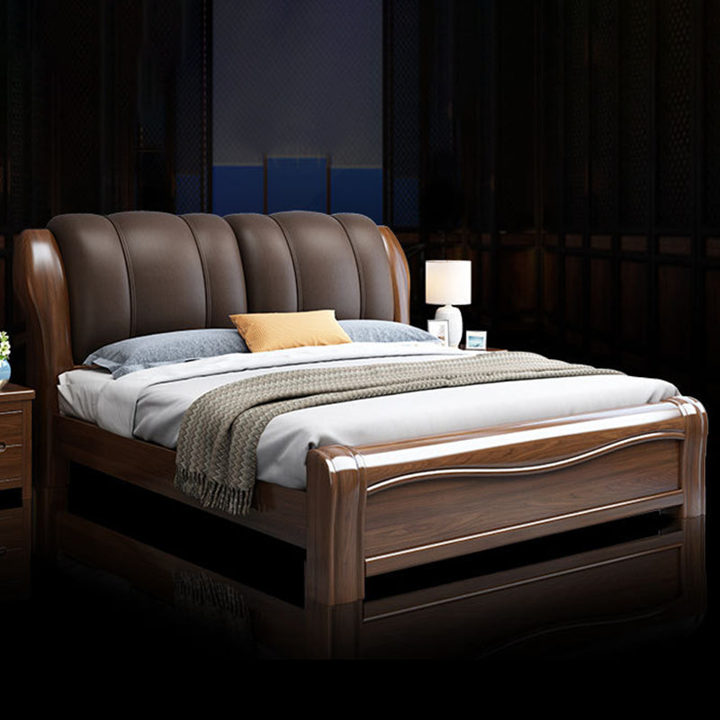 84.65 inch Wide Traditional Bed Frame Walnut Bed with Upholstered Headboard