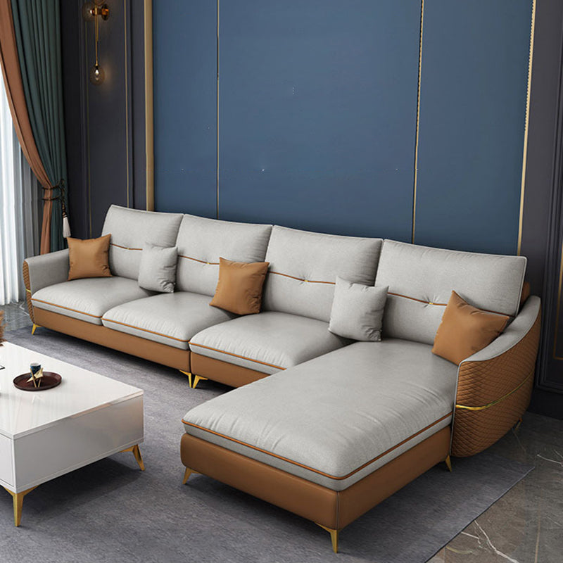 Scandinavian 37.4 " H Faux Leather Flared Arm Sofa & Chaise for Living Room