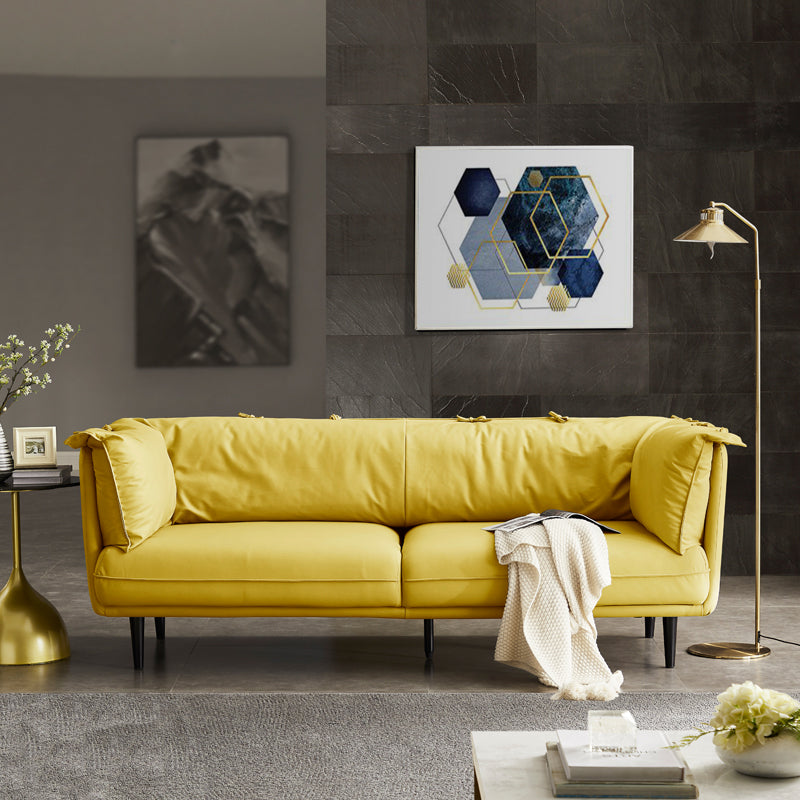 Modern Faux Leather Standard Settee Tuxedo Arm Sofa for Living Room