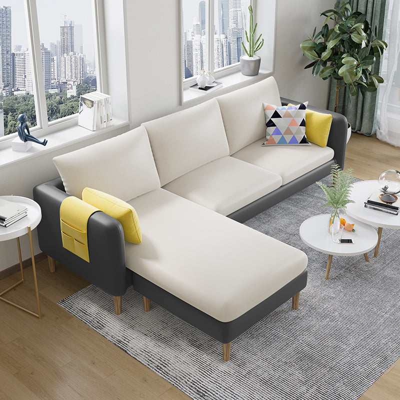 Scandinavian 30.7 " H Faux Leather Square Arm Sofa & Chaise with storage