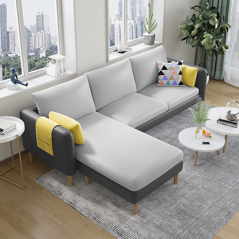 Scandinavian 30.7 " H Faux Leather Square Arm Sofa & Chaise with storage