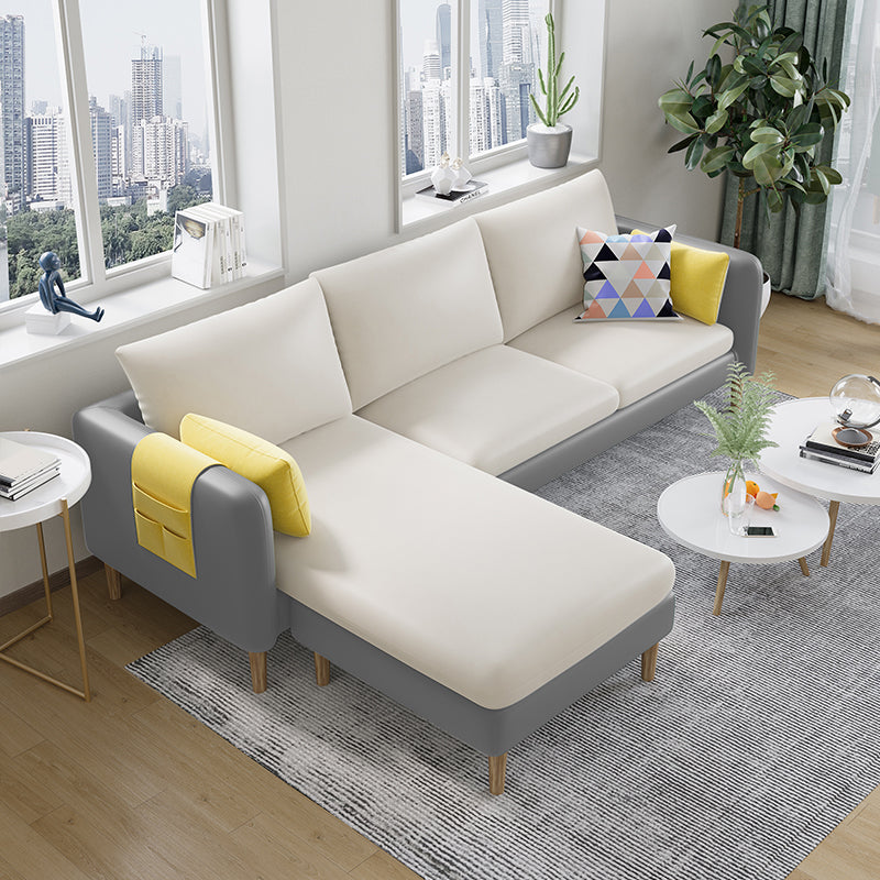 Scandinavian 30.7 " H Faux Leather Square Arm Sofa & Chaise with storage