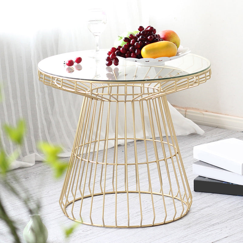 Modern Style Glass Round Side Table Dia 19.7-inch Frame End Table