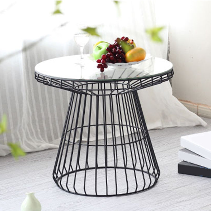 Modern Style Glass Round Side Table Dia 19.7-inch Frame End Table