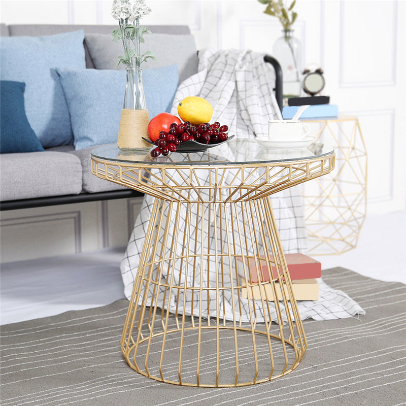 Modern Style Glass Round Side Table Dia 19.7-inch Frame End Table
