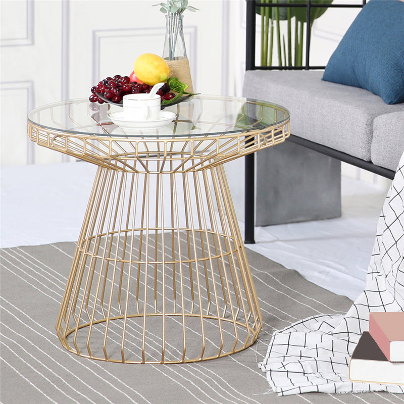 Modern Style Glass Round Side Table Dia 19.7-inch Frame End Table