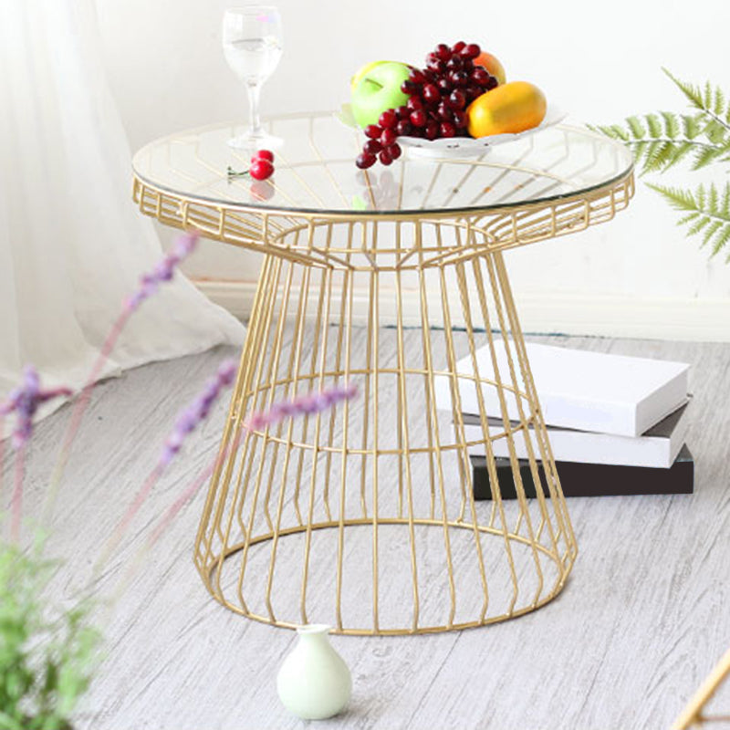 Modern Style Glass Round Side Table Dia 19.7-inch Frame End Table