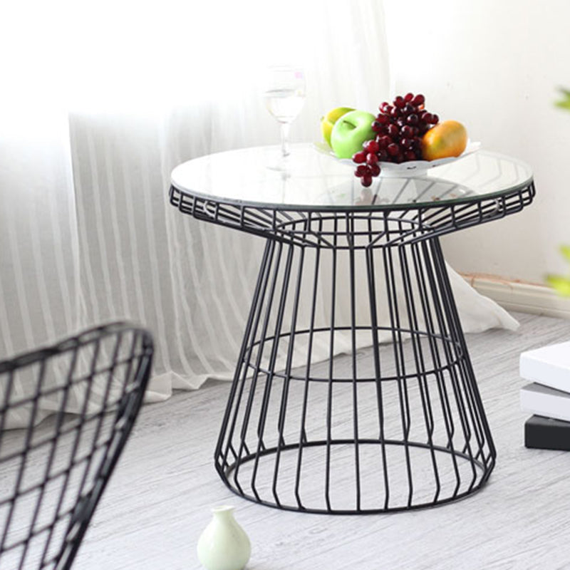 Modern Style Glass Round Side Table Dia 19.7-inch Frame End Table