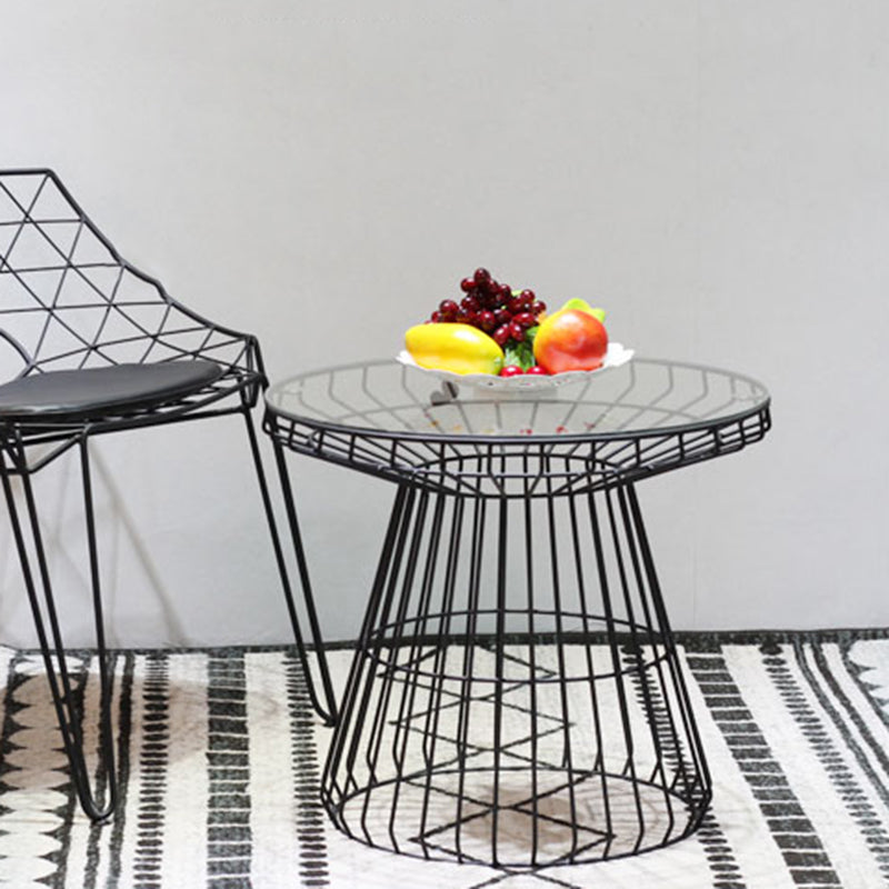 Modern Style Glass Round Side Table Dia 19.7-inch Frame End Table