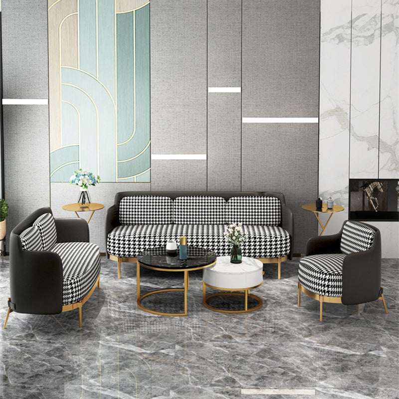 Contemporary Faux Leather and Linen Sofa Sloped Arm Standard Sofa