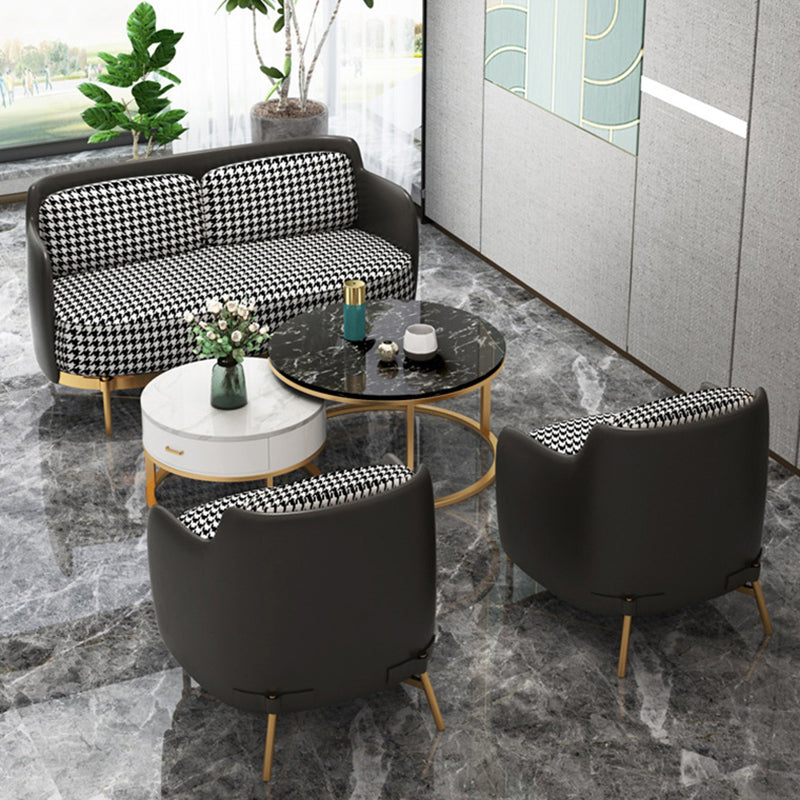 Contemporary Faux Leather and Linen Sofa Sloped Arm Standard Sofa