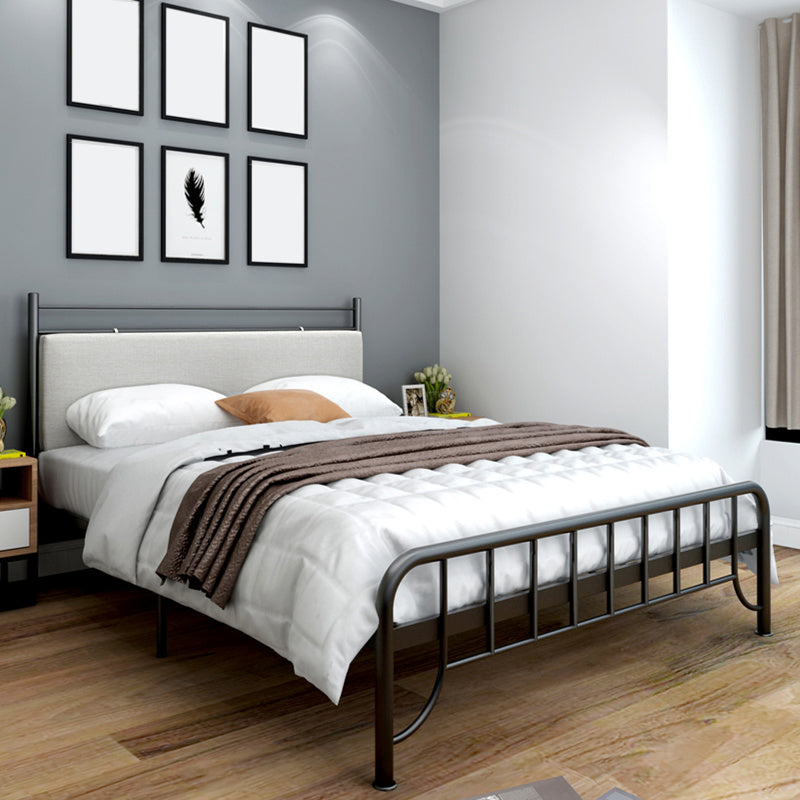 Modern Rectangular Bed Metal Legs Bed with Upholstered Headboard