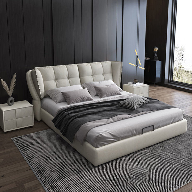 Modern Upholstered Headboard Bed Solid Wood Beveled Panel Bed