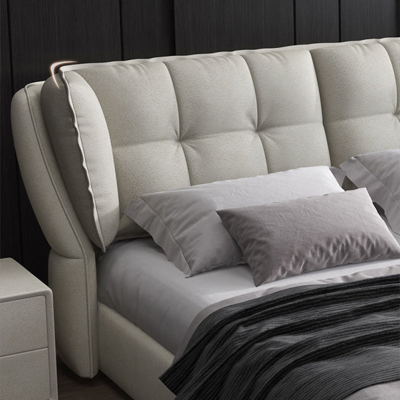 Modern Upholstered Headboard Bed Solid Wood Beveled Panel Bed