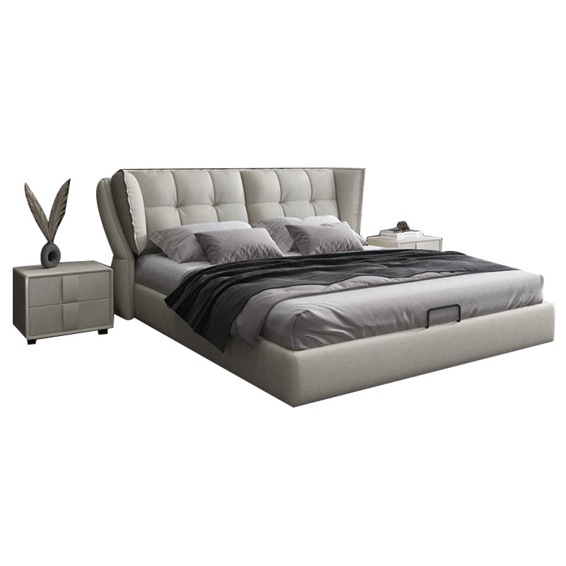 Modern Upholstered Headboard Bed Solid Wood Beveled Panel Bed