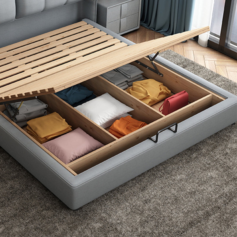 Modern Upholstered Headboard Bed Solid Wood Beveled Panel Bed