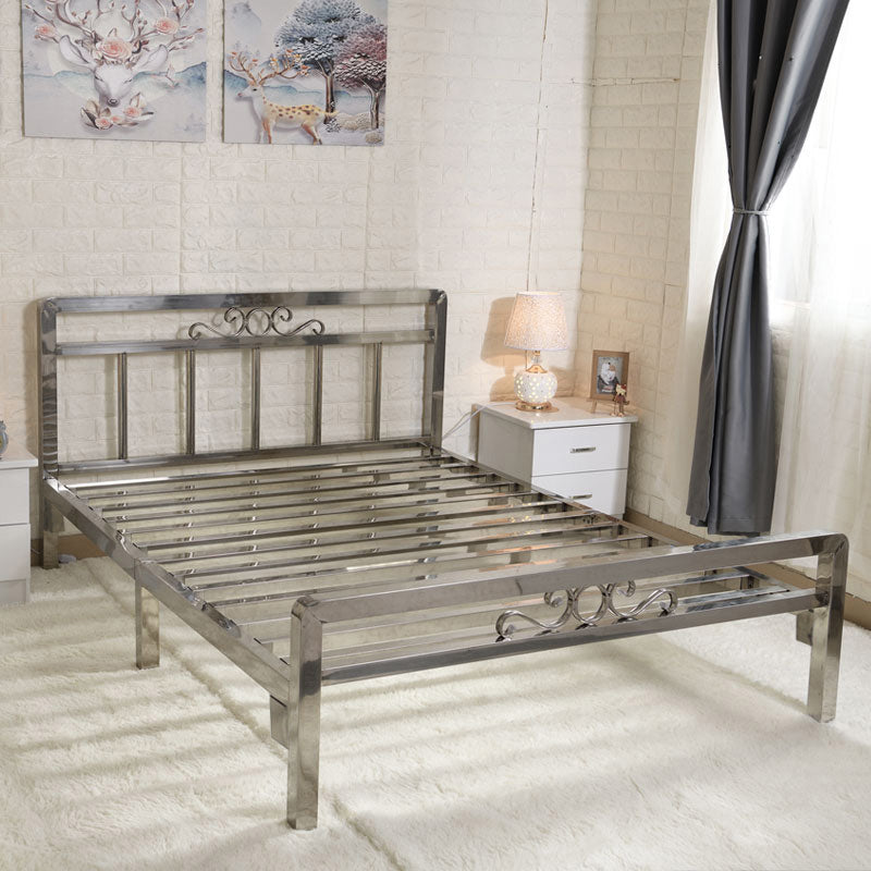 Modern Silver Steel Bed Rectangular Standard Bed with Metal Legs
