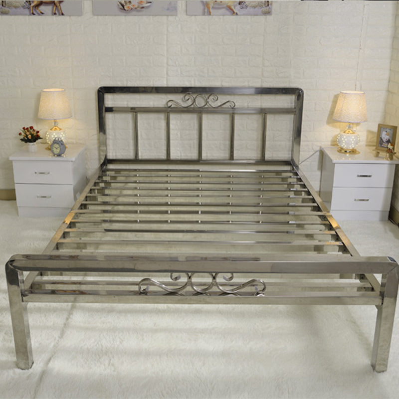 Modern Silver Steel Bed Rectangular Standard Bed with Metal Legs