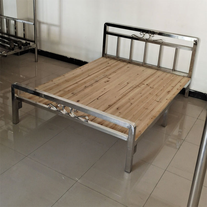Modern Silver Steel Bed Rectangular Standard Bed with Metal Legs