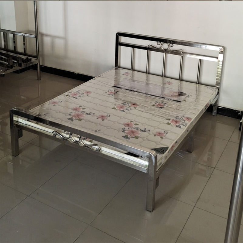 Modern Silver Steel Bed Rectangular Standard Bed with Metal Legs