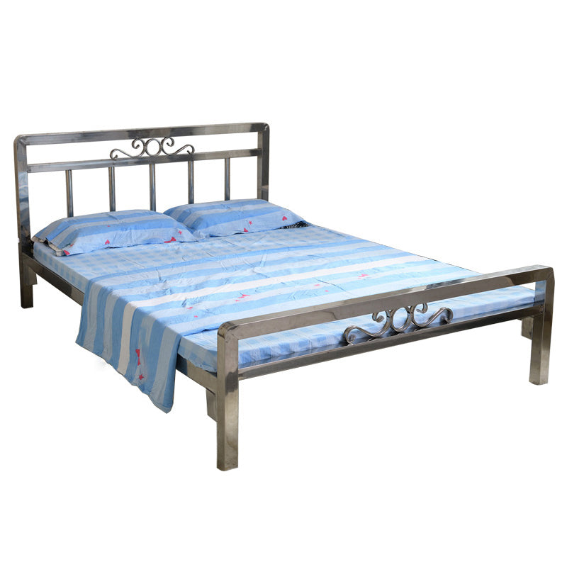 Modern Silver Steel Bed Rectangular Standard Bed with Metal Legs