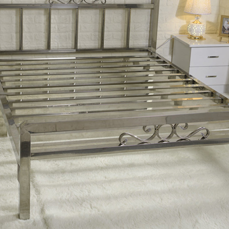 Modern Silver Steel Bed Rectangular Standard Bed with Metal Legs