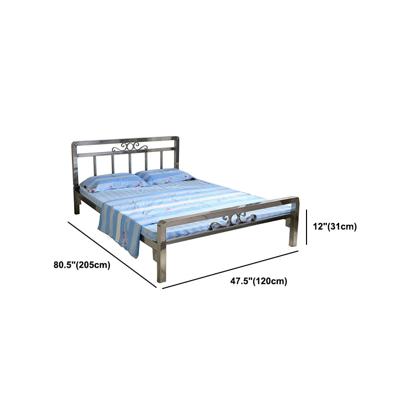 Modern Silver Steel Bed Rectangular Standard Bed with Metal Legs