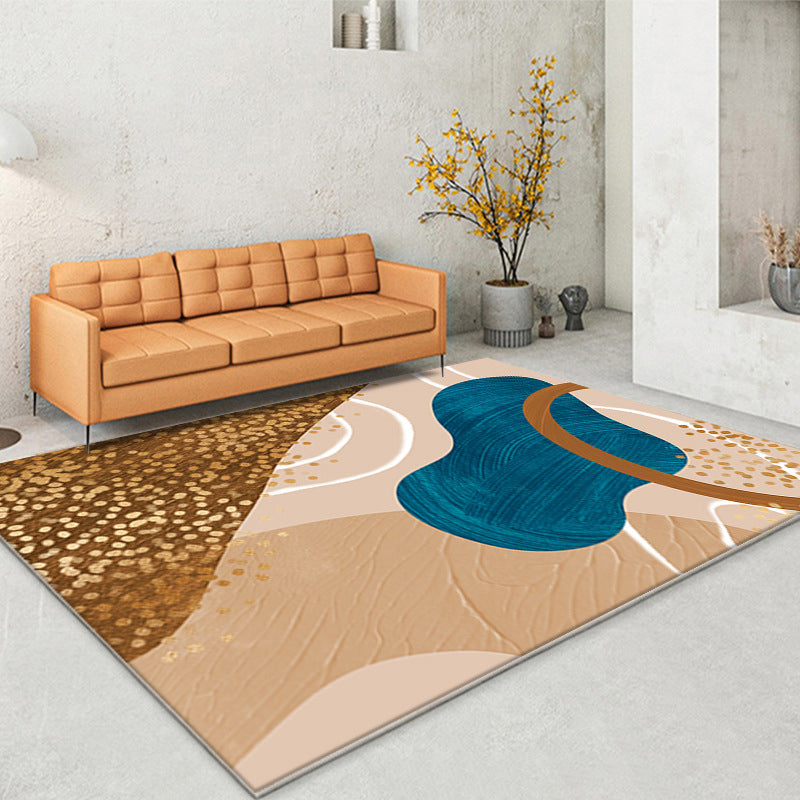 Modern Color Block Rug Polyester Dark Brown Rug Stain Resistant Rug for Living Room