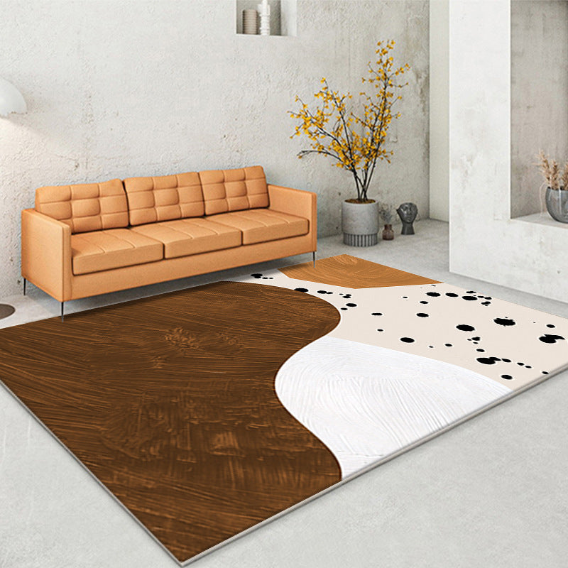 Modern Color Block Rug Polyester Dark Brown Rug Stain Resistant Rug for Living Room