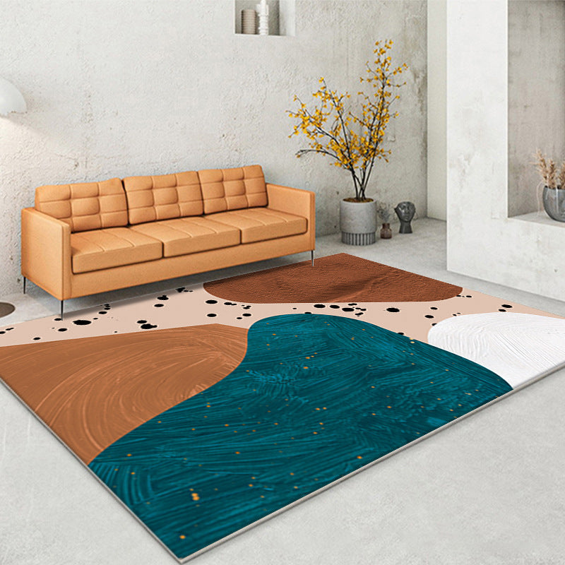 Modern Color Block Rug Polyester Dark Brown Rug Stain Resistant Rug for Living Room
