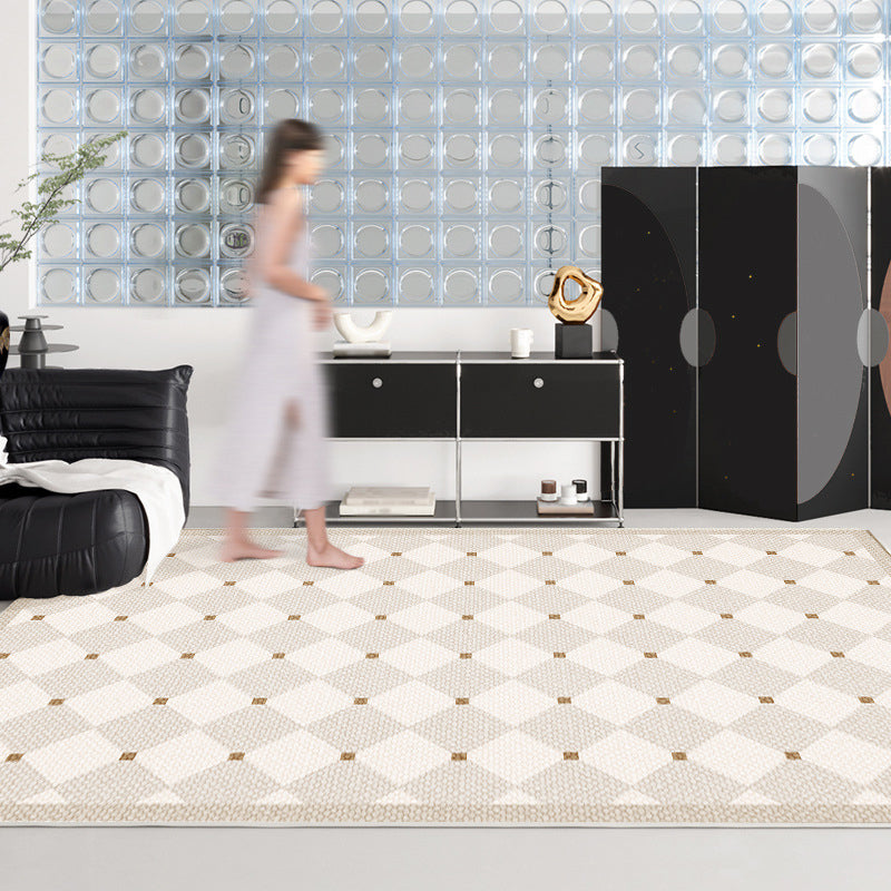 Gray Modern Carpet Polyester Check Pattern Carpet Stain Resistant Carpet for Living Room