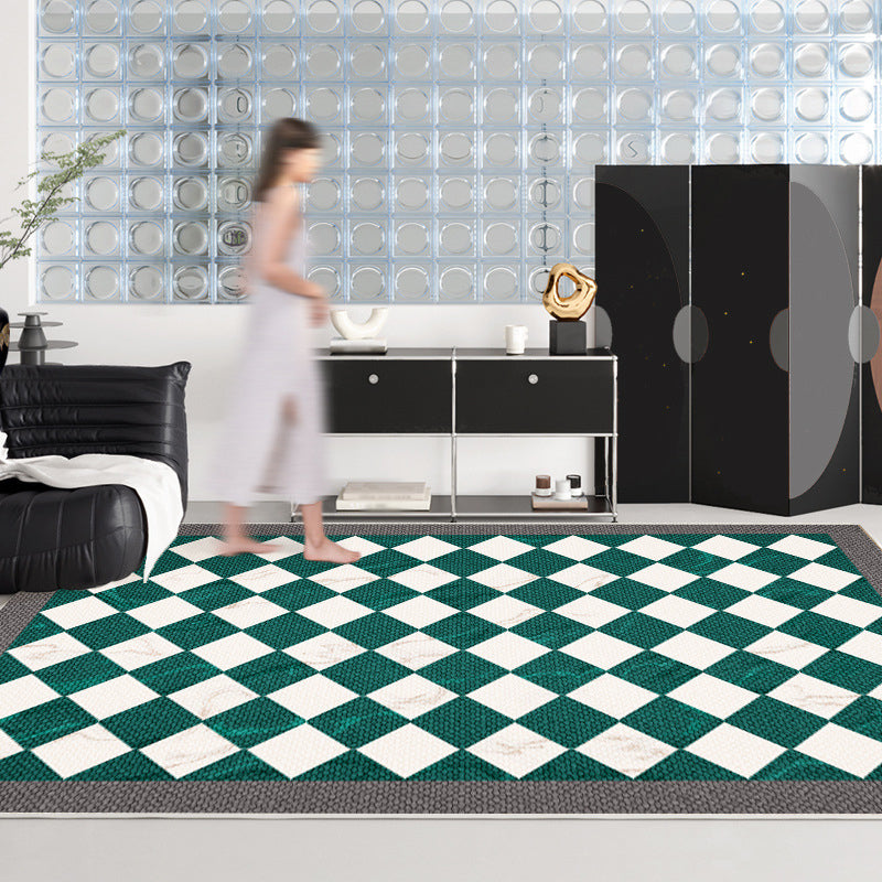 Gray Modern Carpet Polyester Check Pattern Carpet Stain Resistant Carpet for Living Room