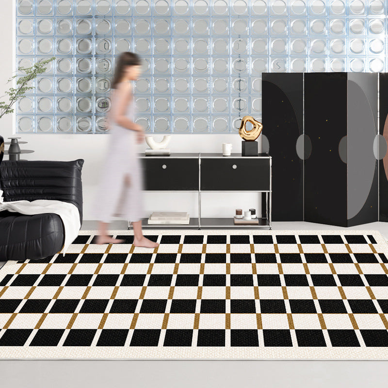 Gray Modern Carpet Polyester Check Pattern Carpet Stain Resistant Carpet for Living Room