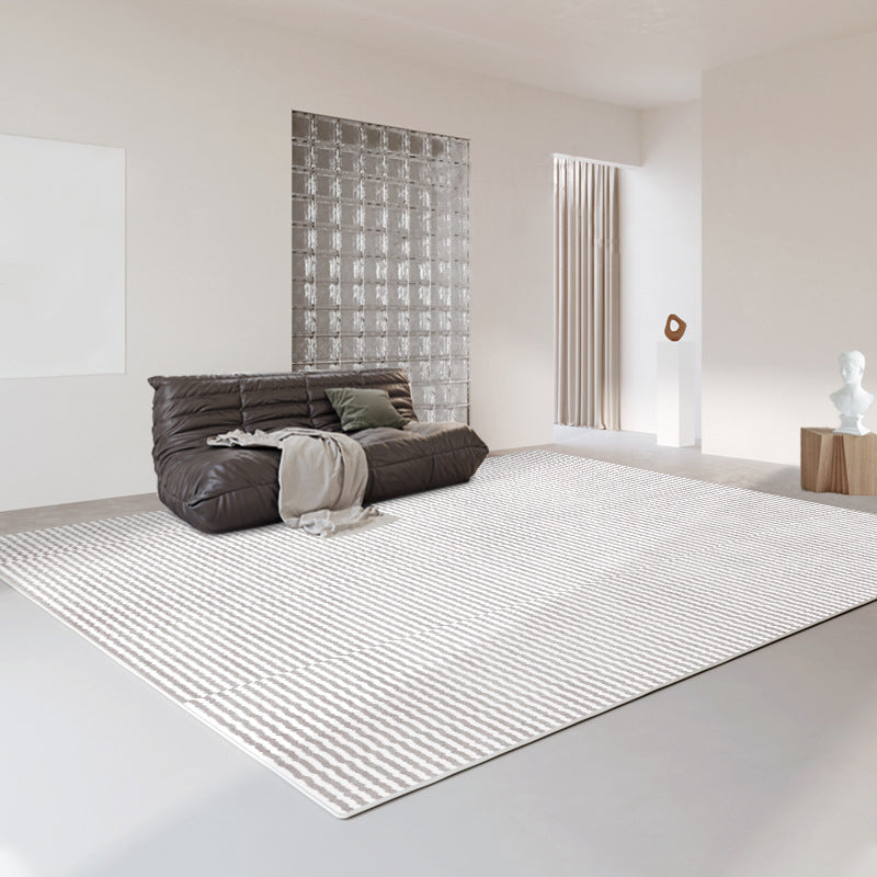 Modern Rug Light Grey Polyester Rug Stain Resistant Rug for Living Room